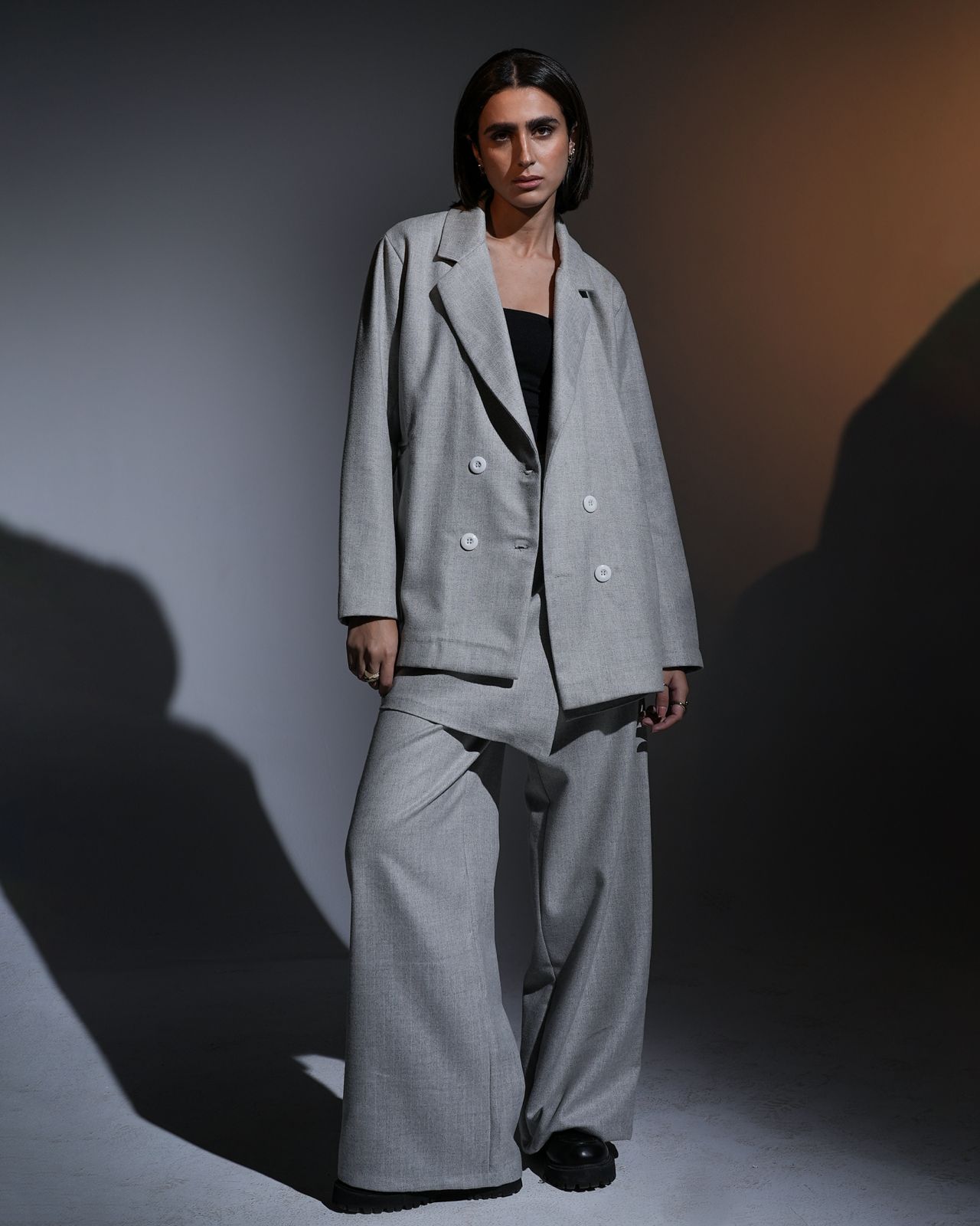 Stripped Suit Set in Light Grey