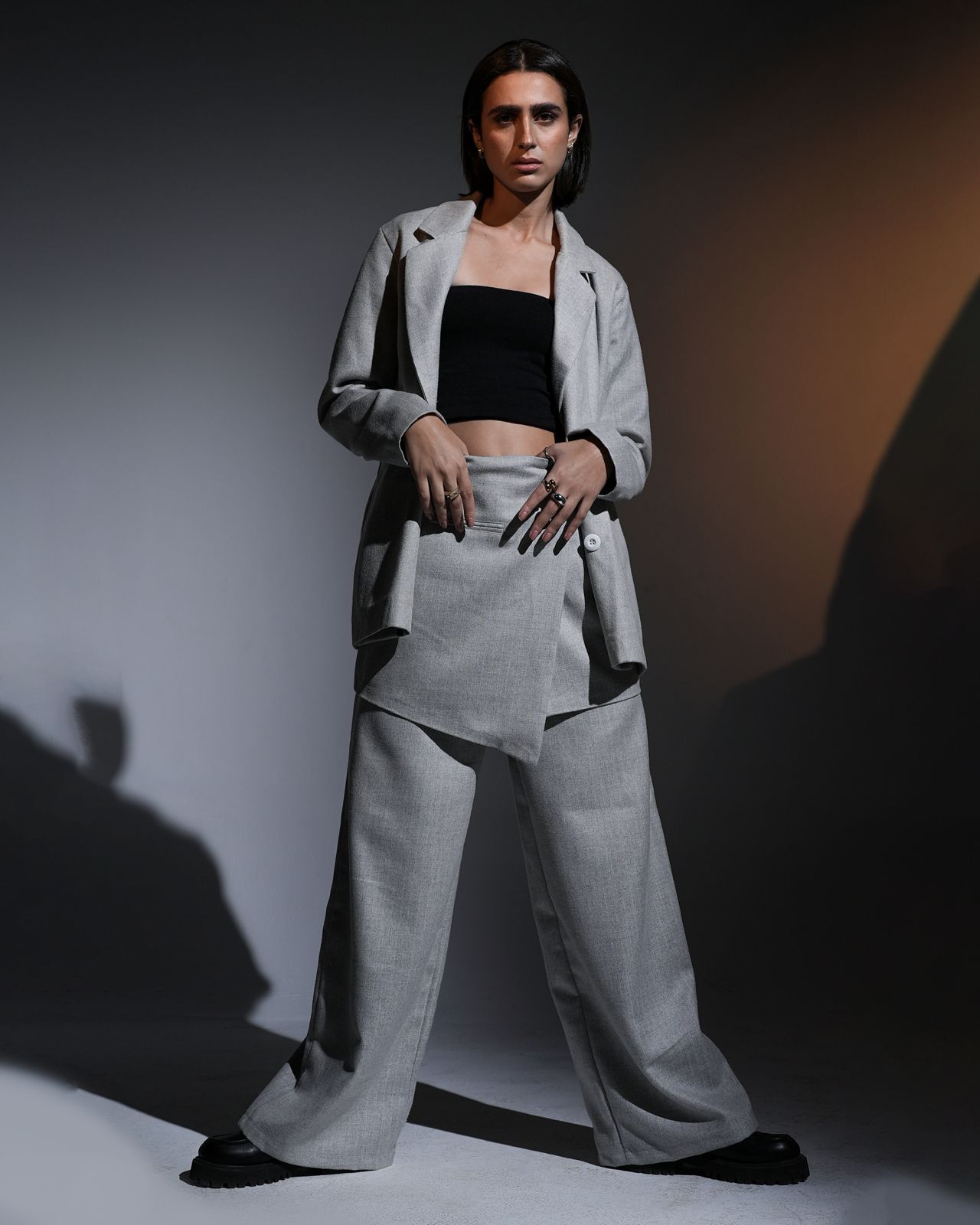 Stripped Suit Set in Light Grey