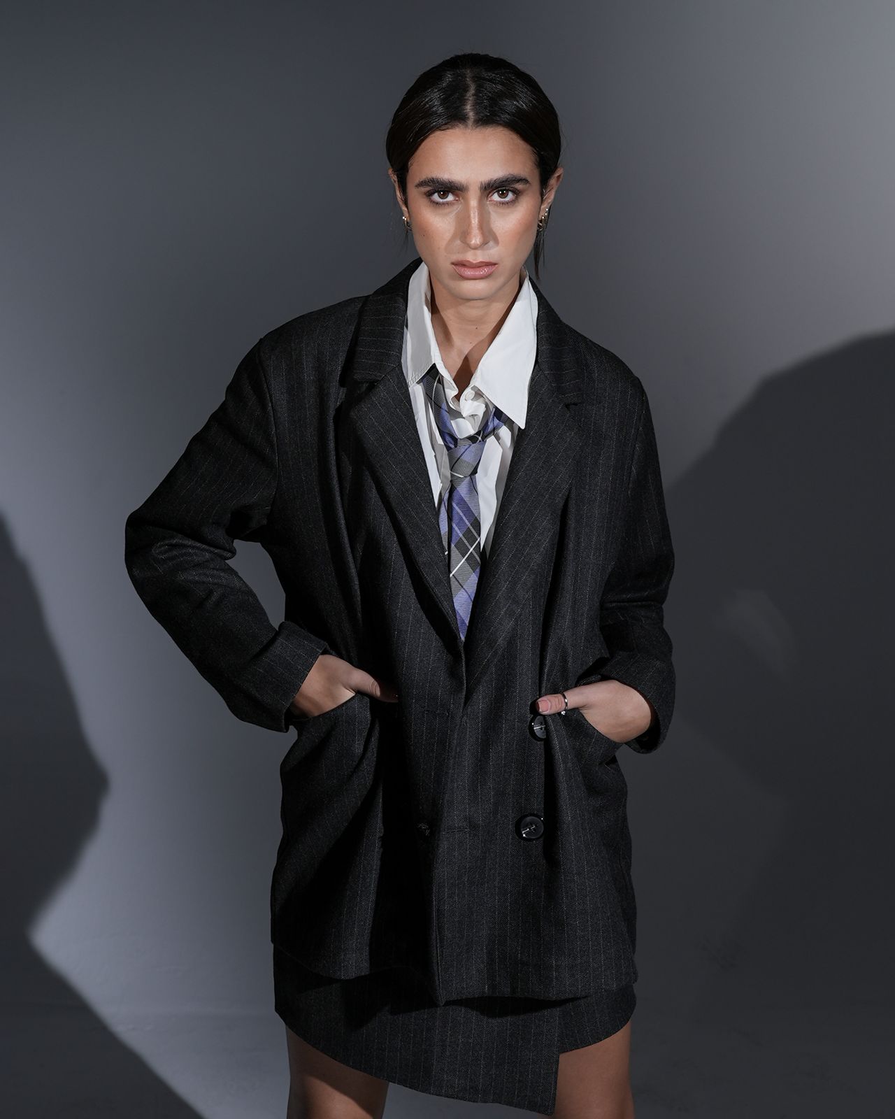 Stripped Jacket in Dark Grey