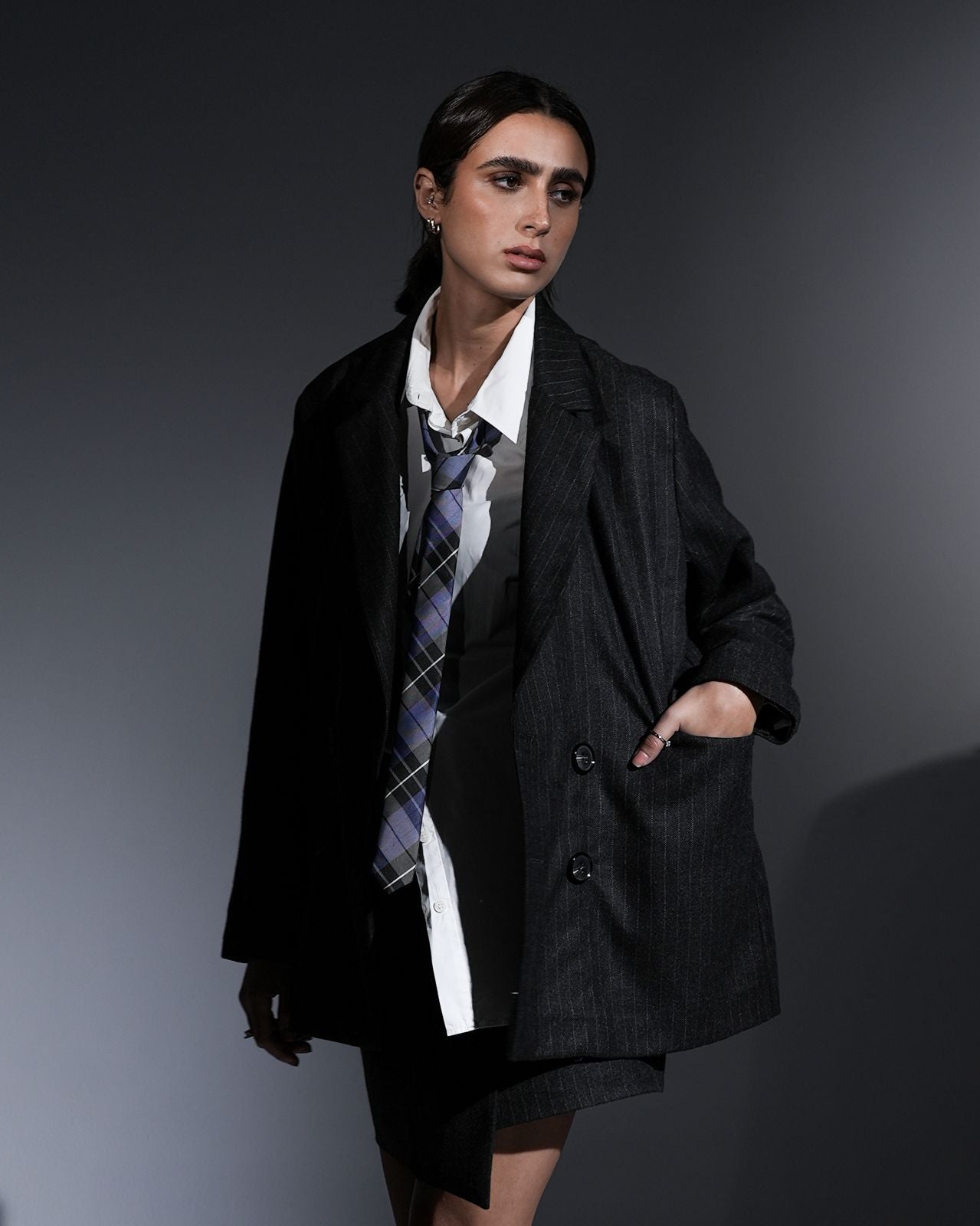 Stripped Jacket in Dark Grey
